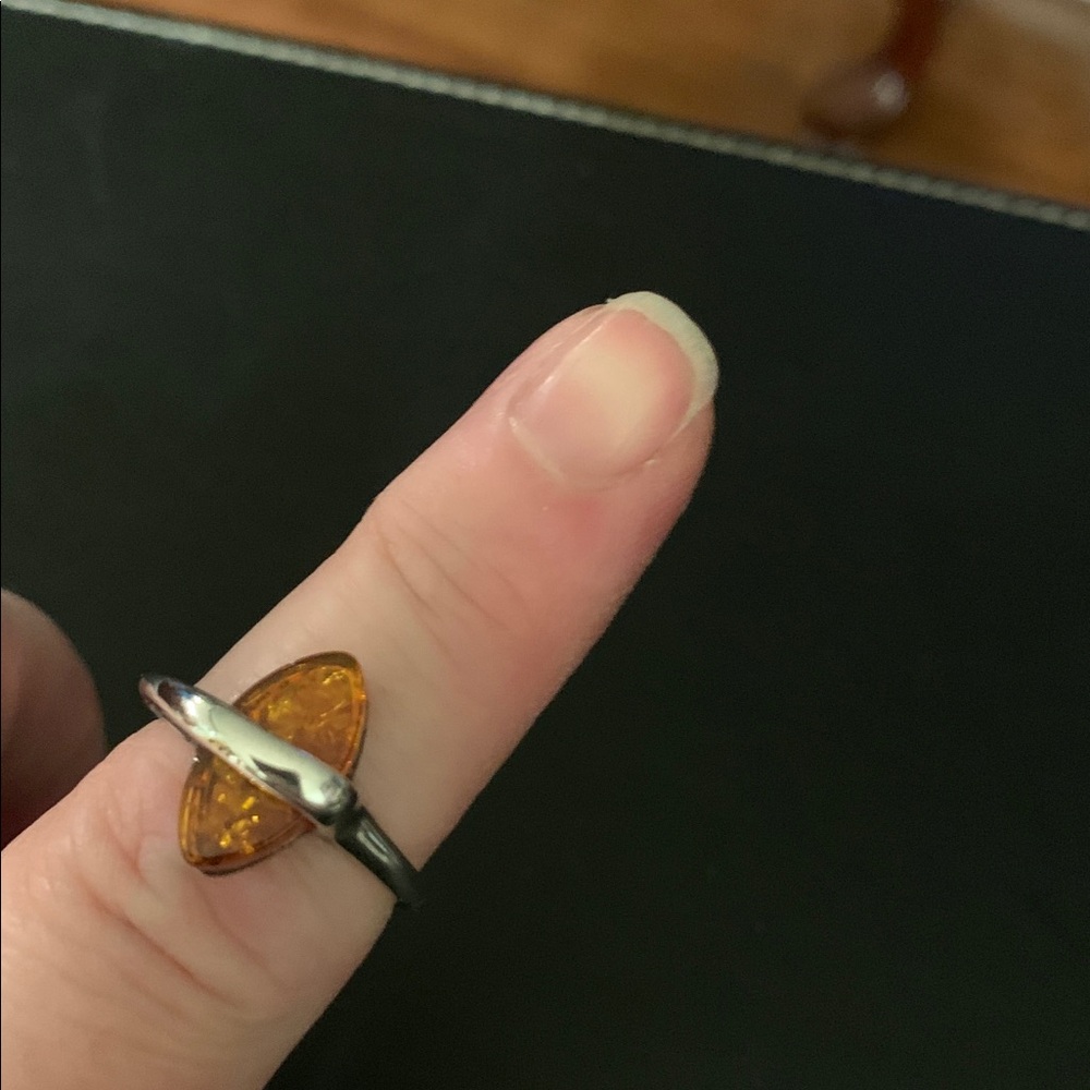 Amber Marquis Silver Ring